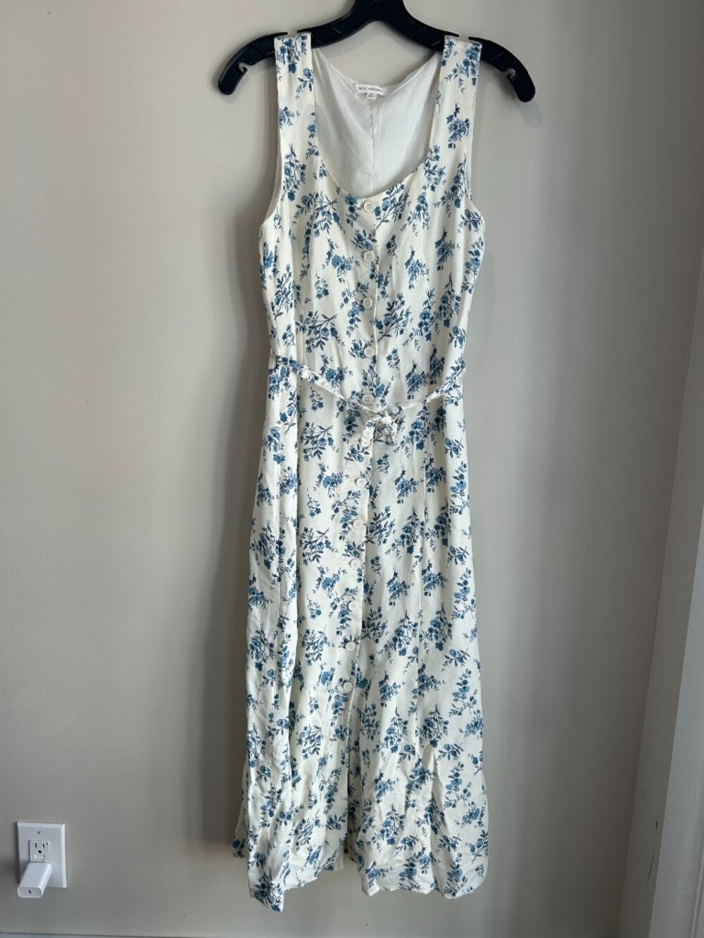 Blu Pepper Blue Floral Midi Dress Button Front Tie Waist Cottagecore Sundress M - Picture 2 of 11